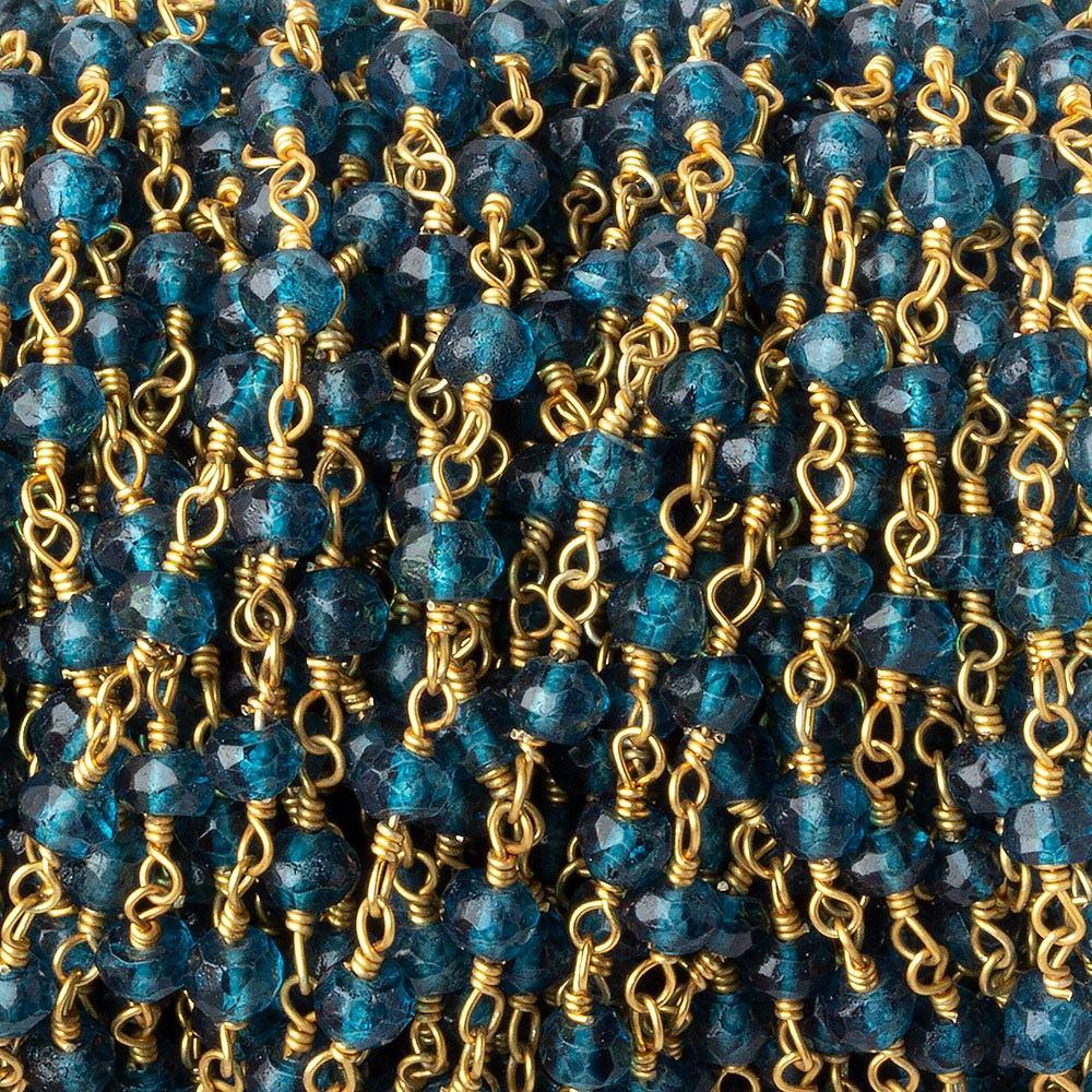 3-3.5mm London Blue Quartz Gold plated Chain by the foot 38 beads - Beadsofcambay.com