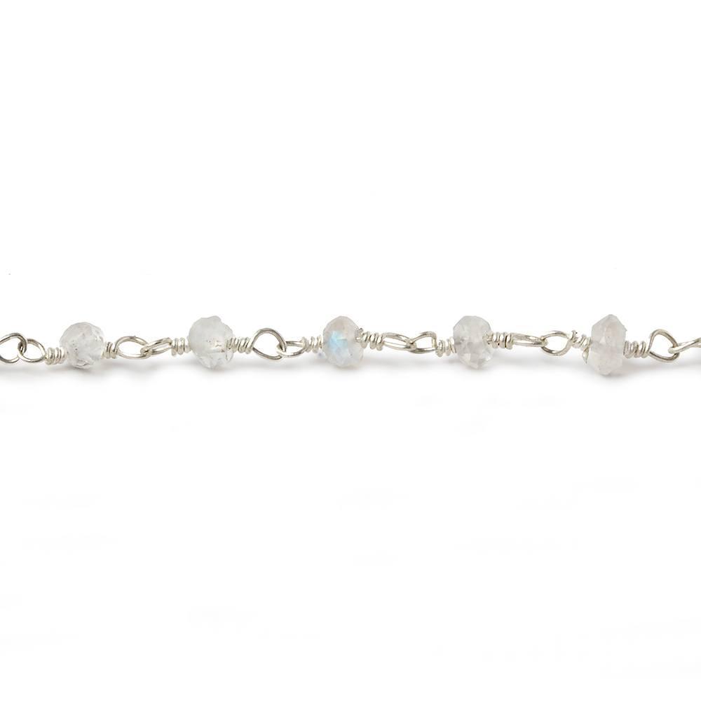 3-3.5mm Rainbow Moonstone Silver plated Wire Wrapped Chain 38 pcs - Beadsofcambay.com