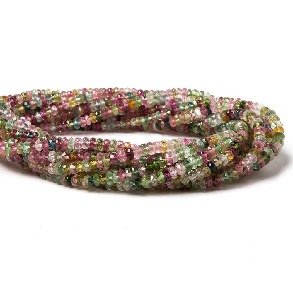 3 - 4mm Multi Color Tourmaline Faceted Rondelle Beads 16 inch 218 pieces - Beadsofcambay.com