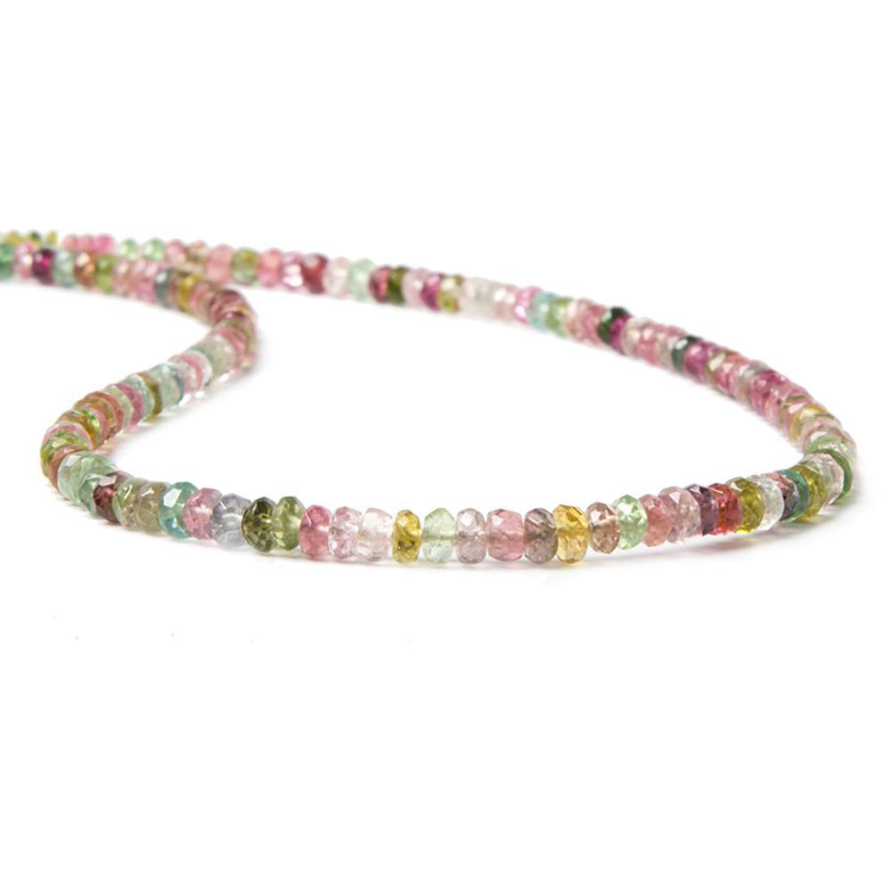 3 - 4mm Multi Color Tourmaline Faceted Rondelle Beads 16 inch 218 pieces - Beadsofcambay.com