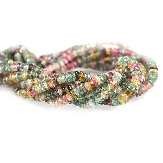 3-4mm Rainbow and Indicolite Tourmaline Faceted Rondelle 16 inch 275 Beads - Beadsofcambay.com