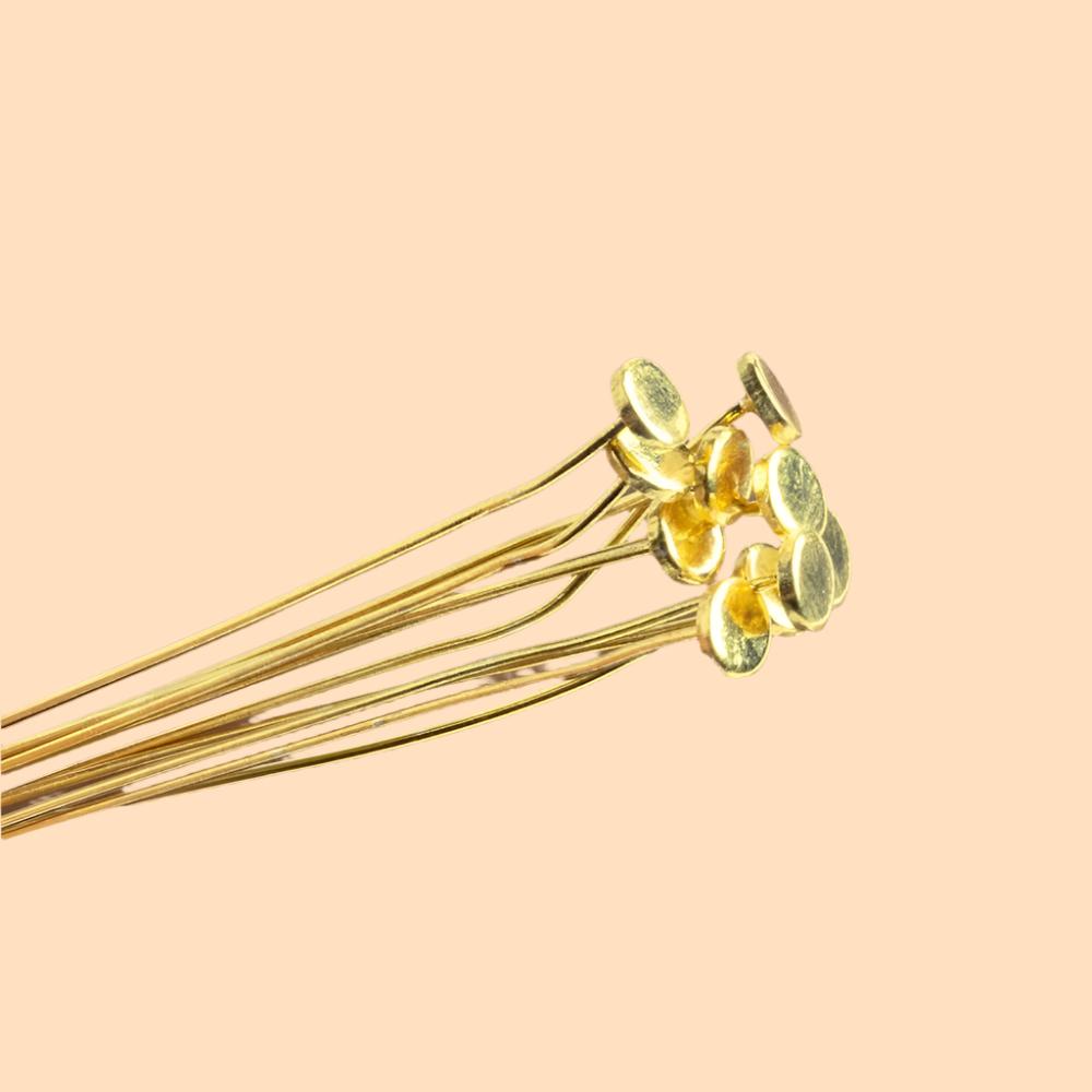 3" length Vermeil Disc Headpin, 26 Gauge Wire, 10 pieces per Bag - Beadsofcambay.com
