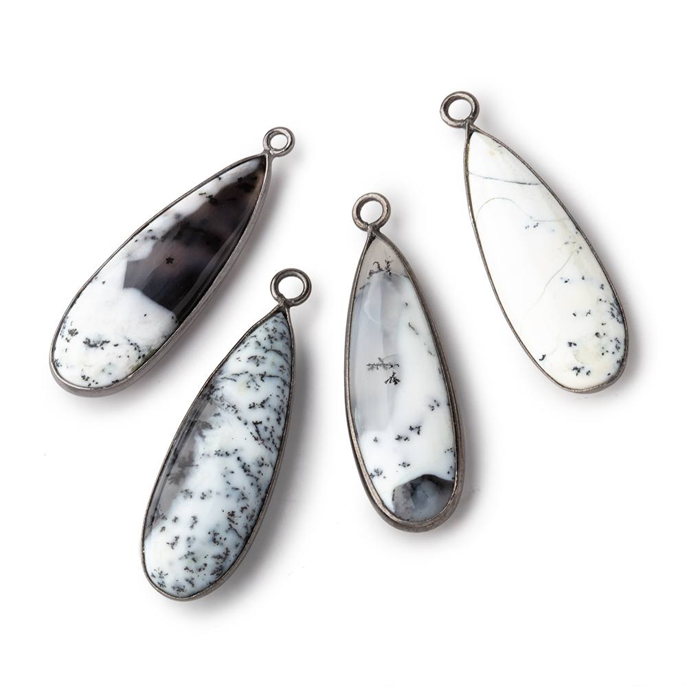 30x11mm Black Gold Bezel Dendritic Opal Plain Pear Pendant 1 Piece - Beadsofcambay.com