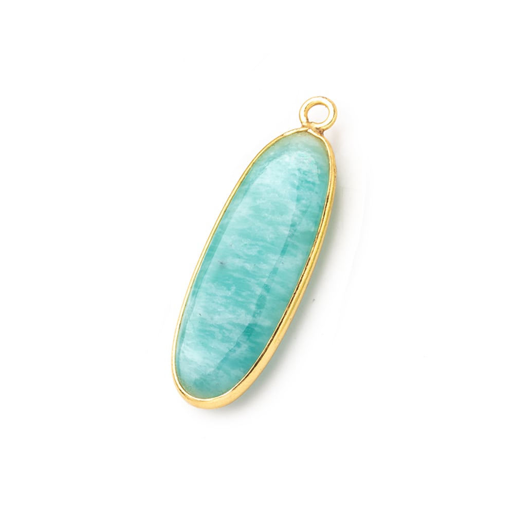 30x11mm Vermeil Bezel Amazonite Plain Oval Pendant 1 Focal Bead - Beadsofcambay.com