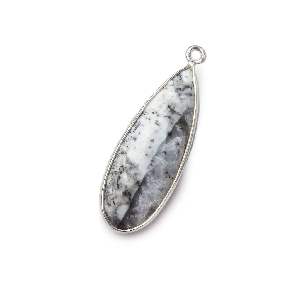 30x12mm .925 Silver Bezeled Dendritic Opal faceted Pear Focal Pendant 1 piece - Beadsofcambay.com