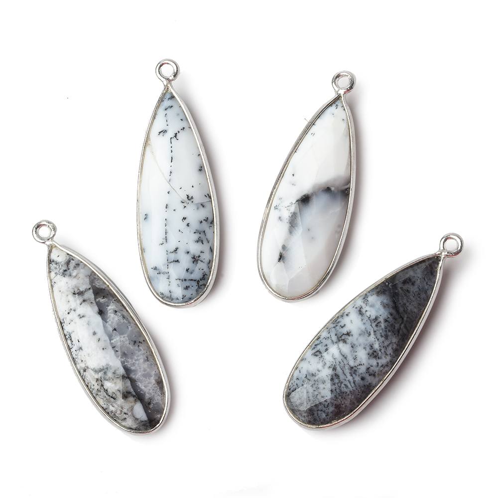 30x12mm .925 Silver Bezeled Dendritic Opal faceted Pear Focal Pendant 1 piece - Beadsofcambay.com