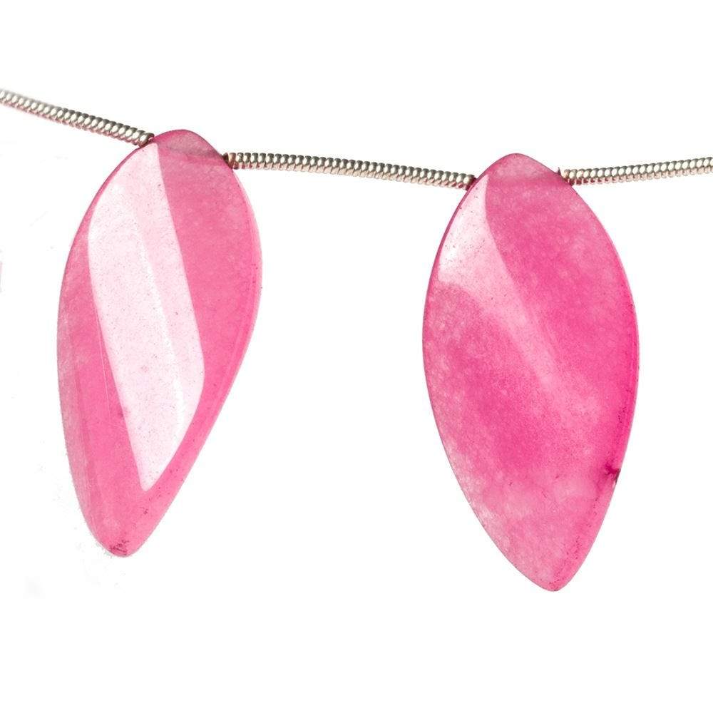 30x14mm Lipstick Pink Chalcedony Beads Plain Marquise Twist 8 inch 9 pcs - Beadsofcambay.com