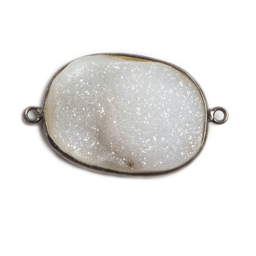 30x24mm Oxidized Silver Bezeled White Oval Drusy Connector Focal 1 piece - Beadsofcambay.com