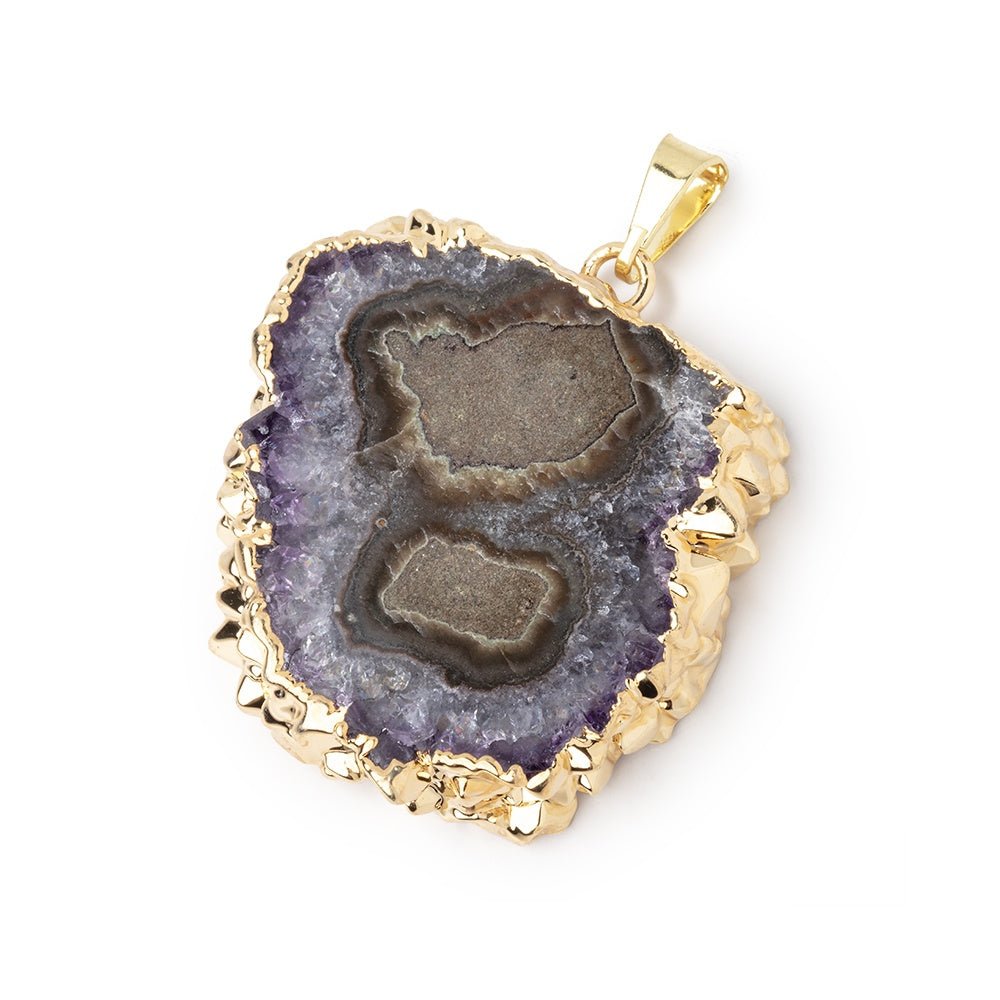 30x31mm Gold Leafed Amethyst Solar Quartz Slice Pendant 1 focal piece - Beadsofcambay.com