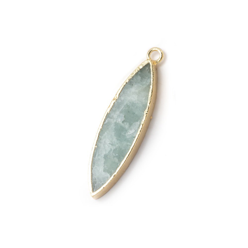 30x8mm Gold Leafed Aquamarine Marquise Focal Pendant 1 piece - Beadsofcambay.com