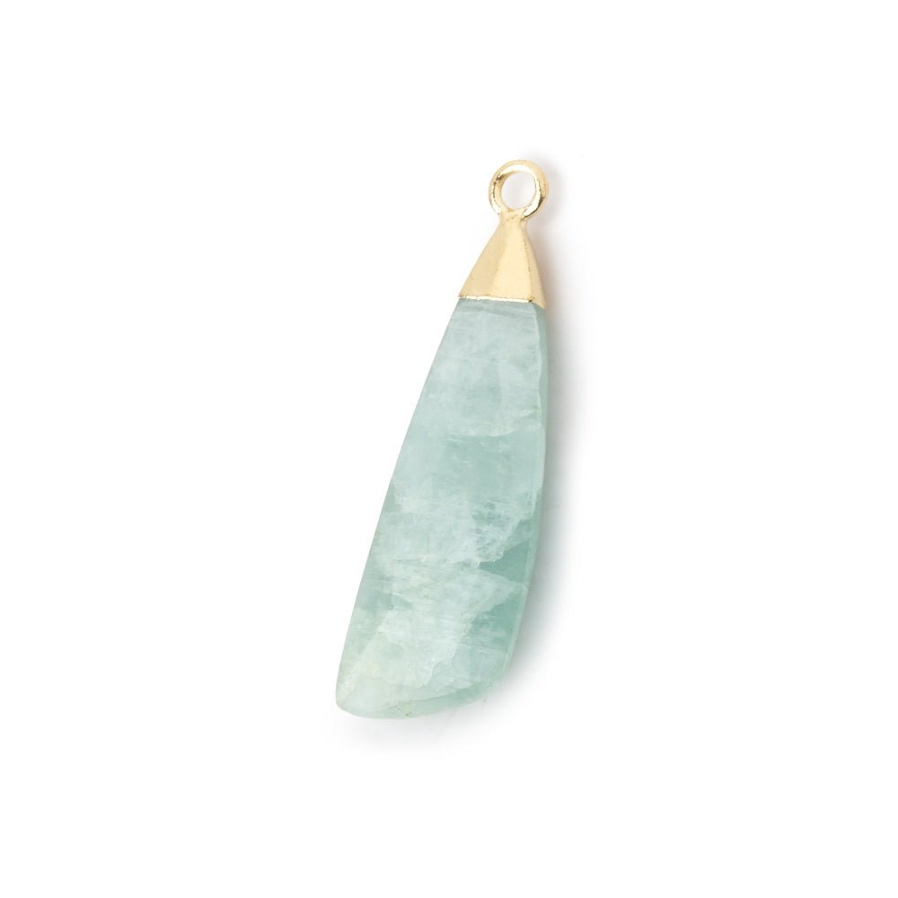 30x9mm Gold Leafed Aquamarine Fancy Shape Pendant 1 piece - Beadsofcambay.com