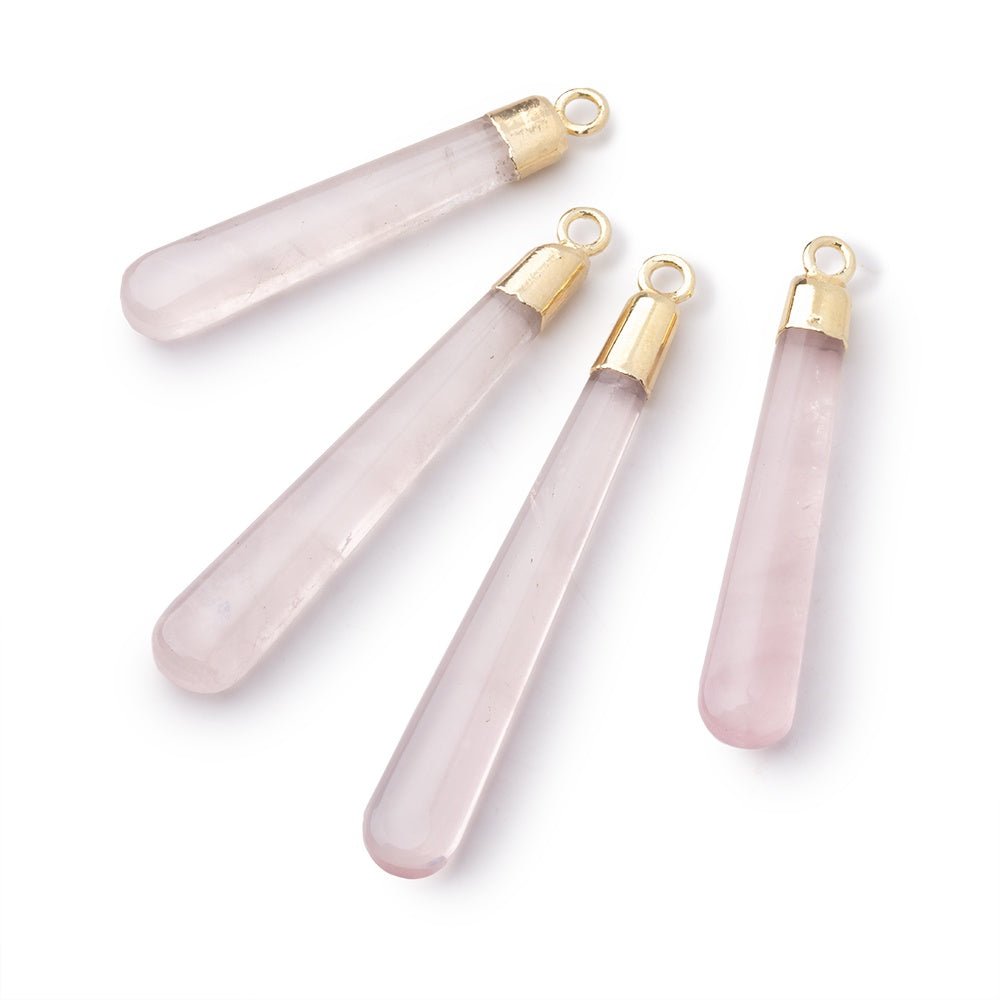 31-41mm Gold Leafed Rose Quartz Pear Pendant 1 focal piece - Beadsofcambay.com