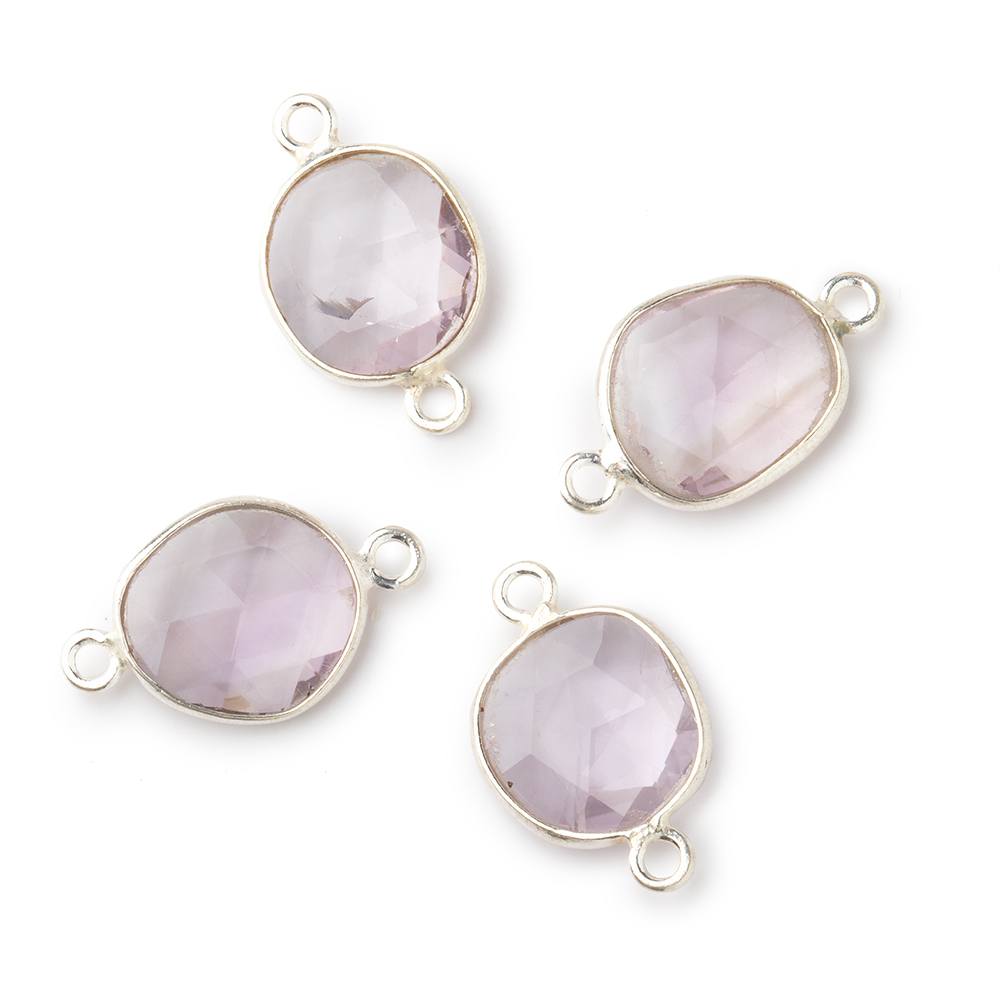 11x10mm Silver .925 Bezel Pink Amethyst Faceted Nugget Connector Set of 4 Pieces