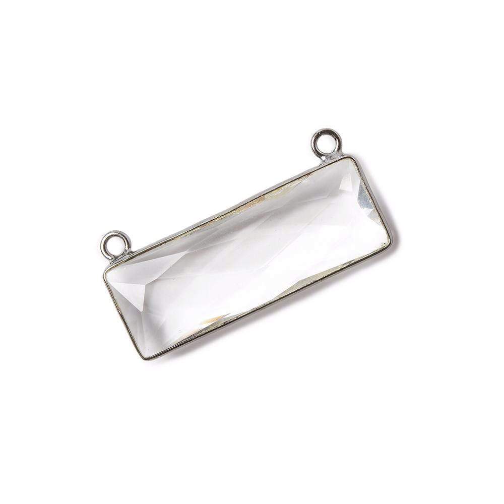 31x11mm Black Gold Bezel Crystal Quartz Bar 2 ring Connector East West 1 piece - Beadsofcambay.com