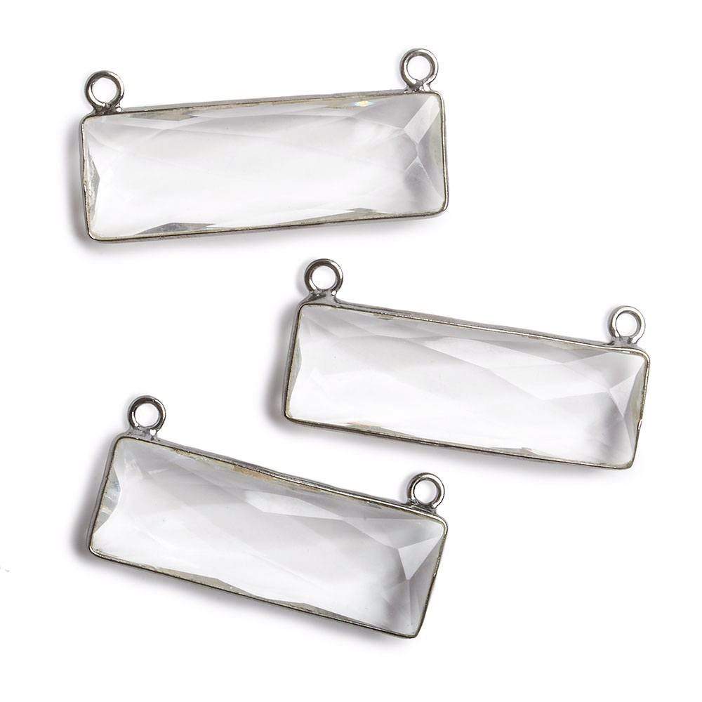 31x11mm Black Gold Bezel Crystal Quartz Bar 2 ring Connector East West 1 piece - Beadsofcambay.com