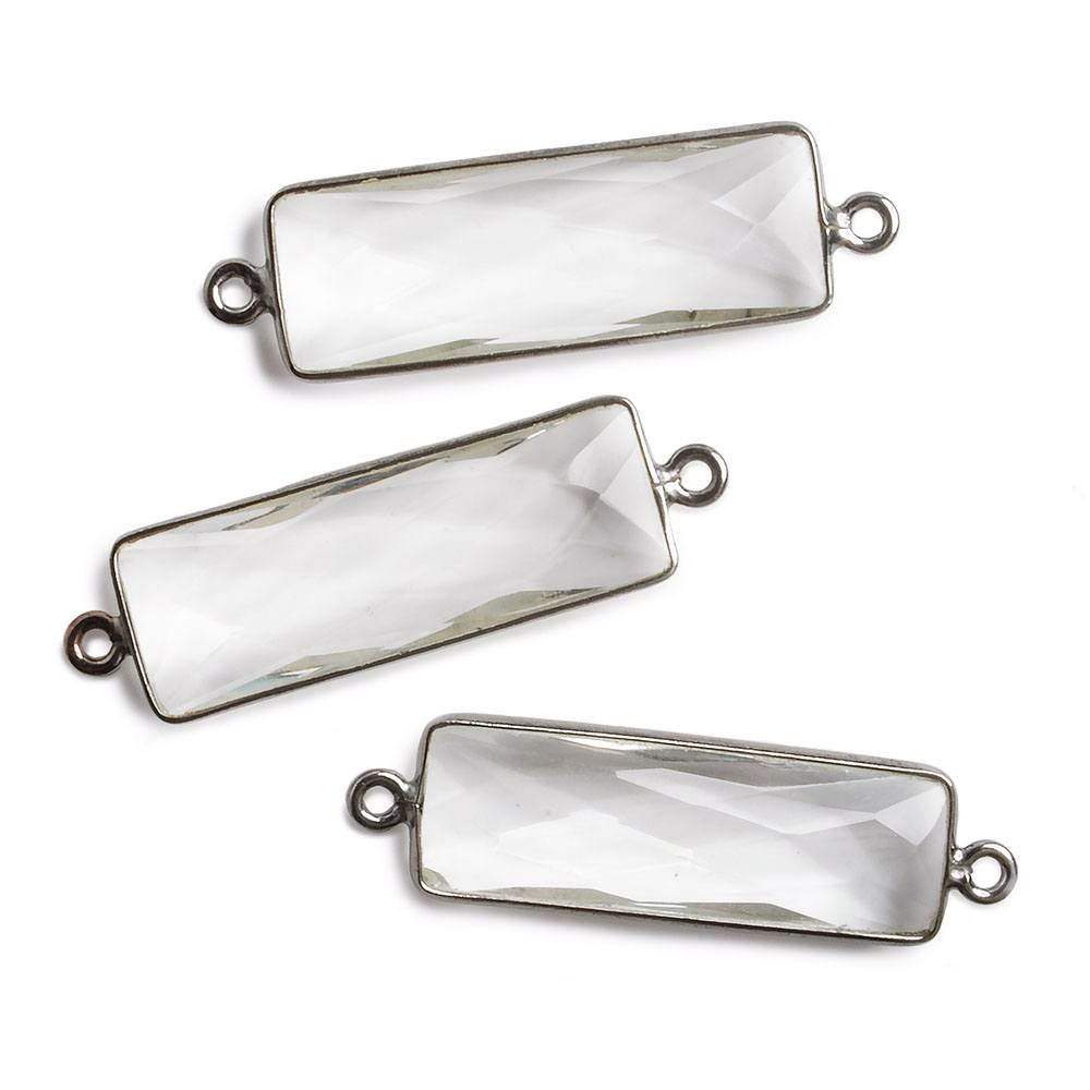 31x11mm Black Gold Bezel Crystal Quartz Bar 2 ring Connector North South 1 pc - Beadsofcambay.com