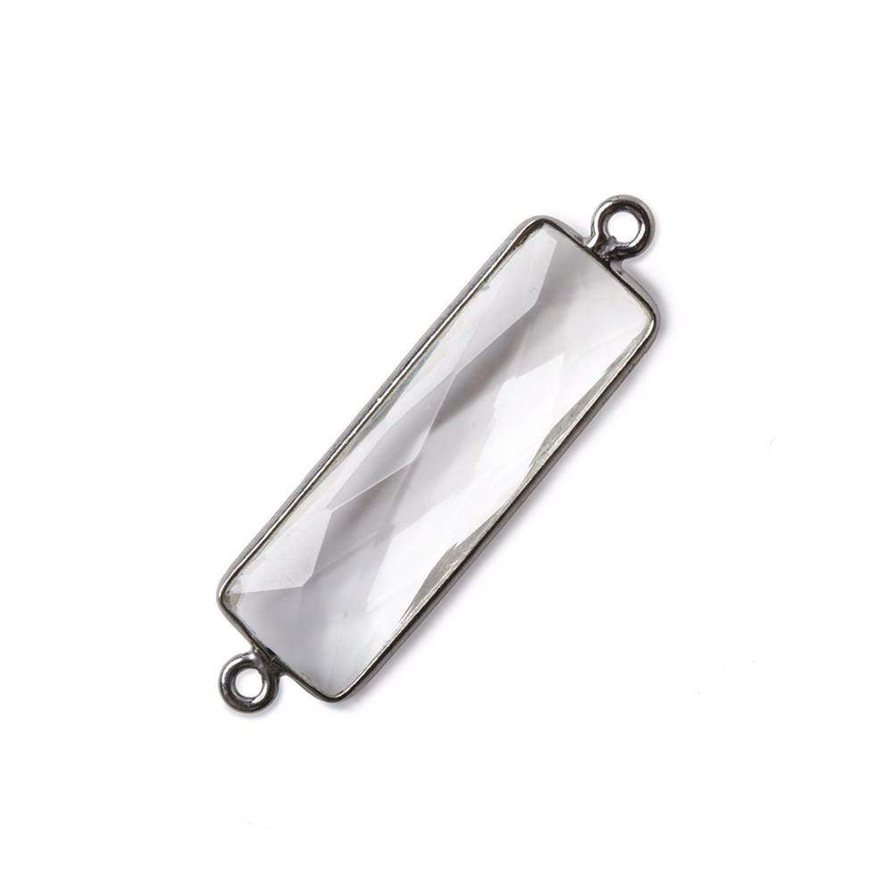 31x11mm Black Gold Bezel Crystal Quartz Bar 2 ring Connector North South 1 pc - Beadsofcambay.com