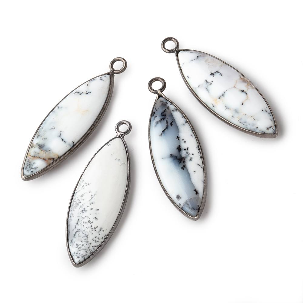 31x11mm Black Gold Bezel Dendritic Opal Plain Marquise Pendant 1 piece - Beadsofcambay.com