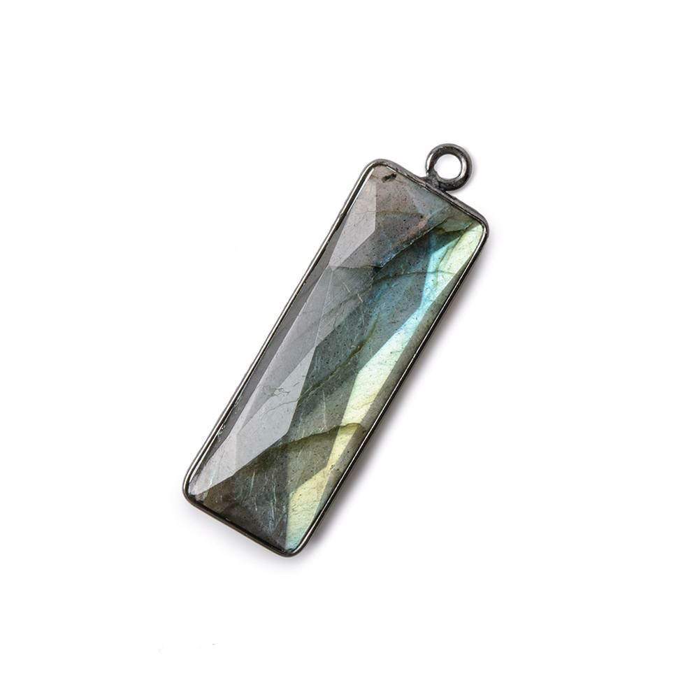 31x11mm Black Gold Bezel Labradorite Bar 1 ring pendant 1 piece - Beadsofcambay.com