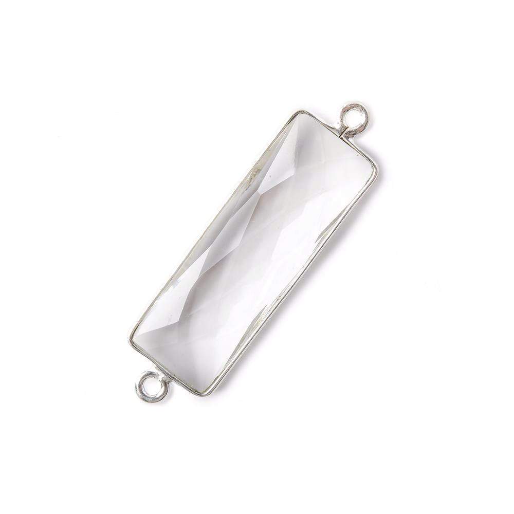 31x11mm Silver Bezel Crystal Quartz Bar 2 ring Connector North South 1 piece - Beadsofcambay.com