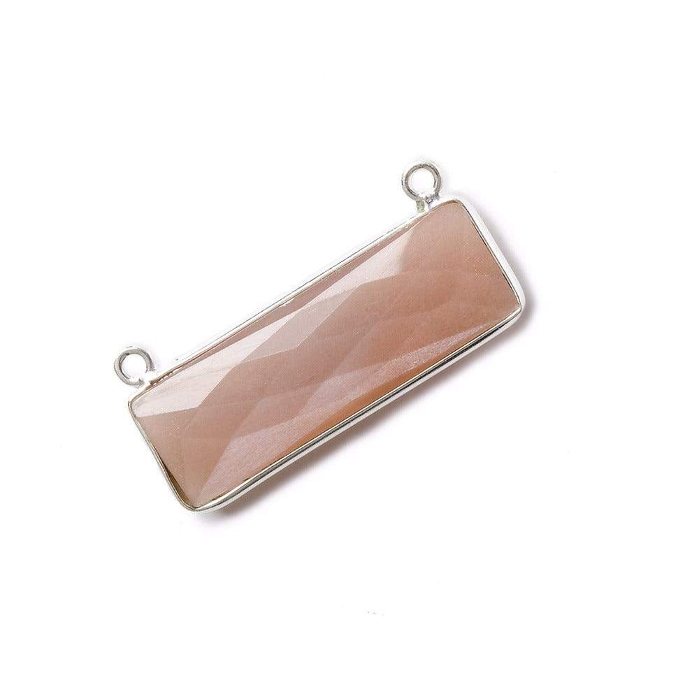 31x11mm Silver Bezel Peach Moonstone Bar 2 ring Connector East West 1 pc - Beadsofcambay.com