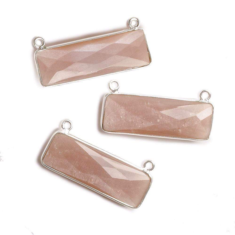 31x11mm Silver Bezel Peach Moonstone Bar 2 ring Connector East West 1 pc - Beadsofcambay.com