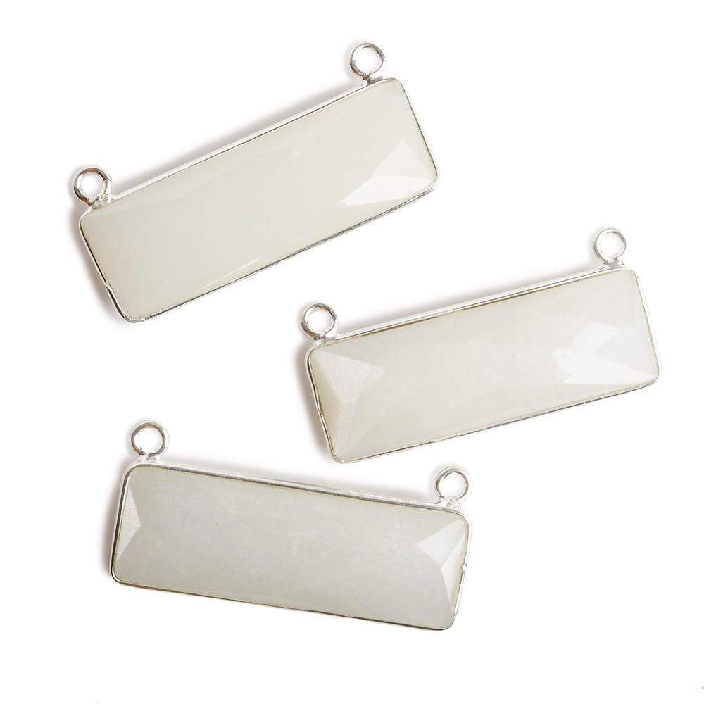 31x11mm Silver Bezel White Moonstone Bar 2 ring Connector East West 1 piece - Beadsofcambay.com