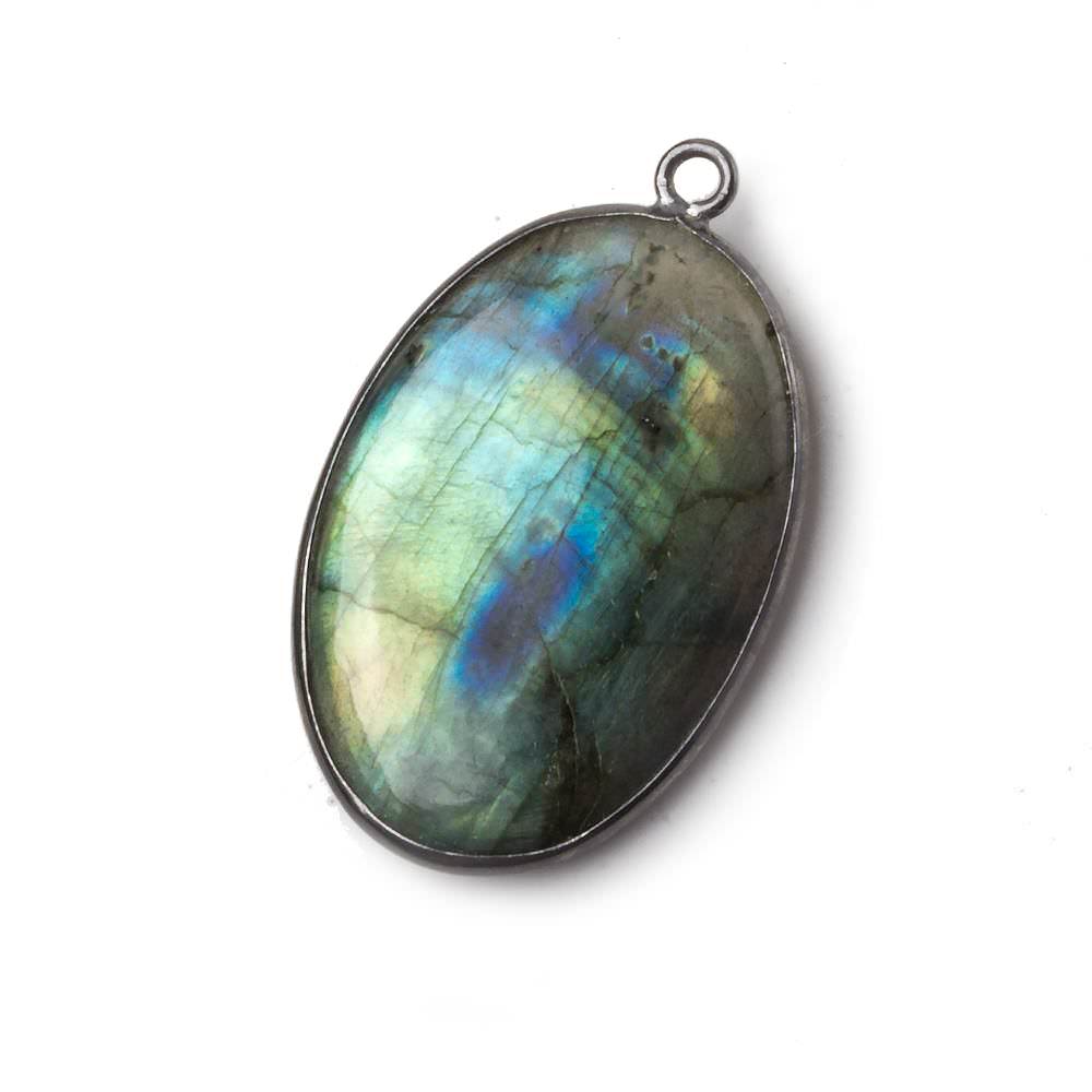 31x22mm Black Gold Bezel Labradorite plain oval pendant 1 piece - Beadsofcambay.com