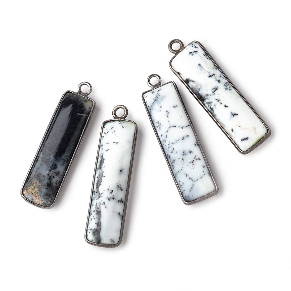31x9mm Black Gold Bezel Dendritic Opal Plain Bar Pendant 1 piece - Beadsofcambay.com