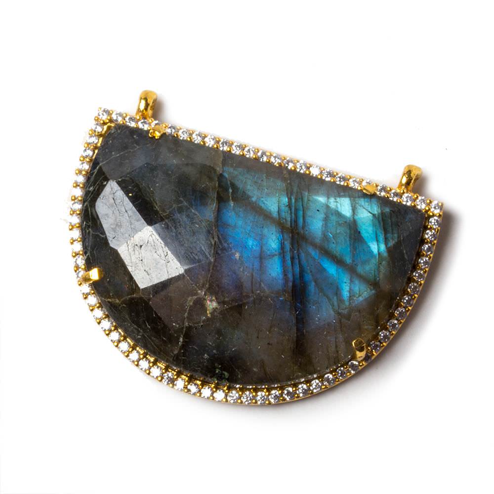 32.5x20mm Gold Bezeled CZ & Labradorite Half Moon East West Connector 1 pc - Beadsofcambay.com