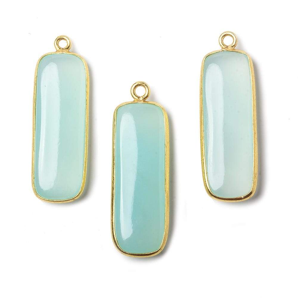 32x12mm Vermeil Bezel SeaBlue Chalcedony north south bar Pendant 1 focal bead - Beadsofcambay.com