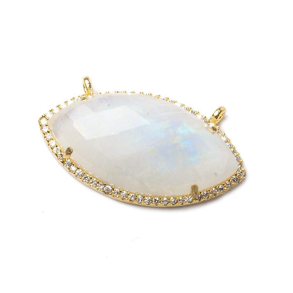 32x17mm Gold Bezel CZ and Rainbow Moonstone Marquise Connector 1 focal bead - Beadsofcambay.com