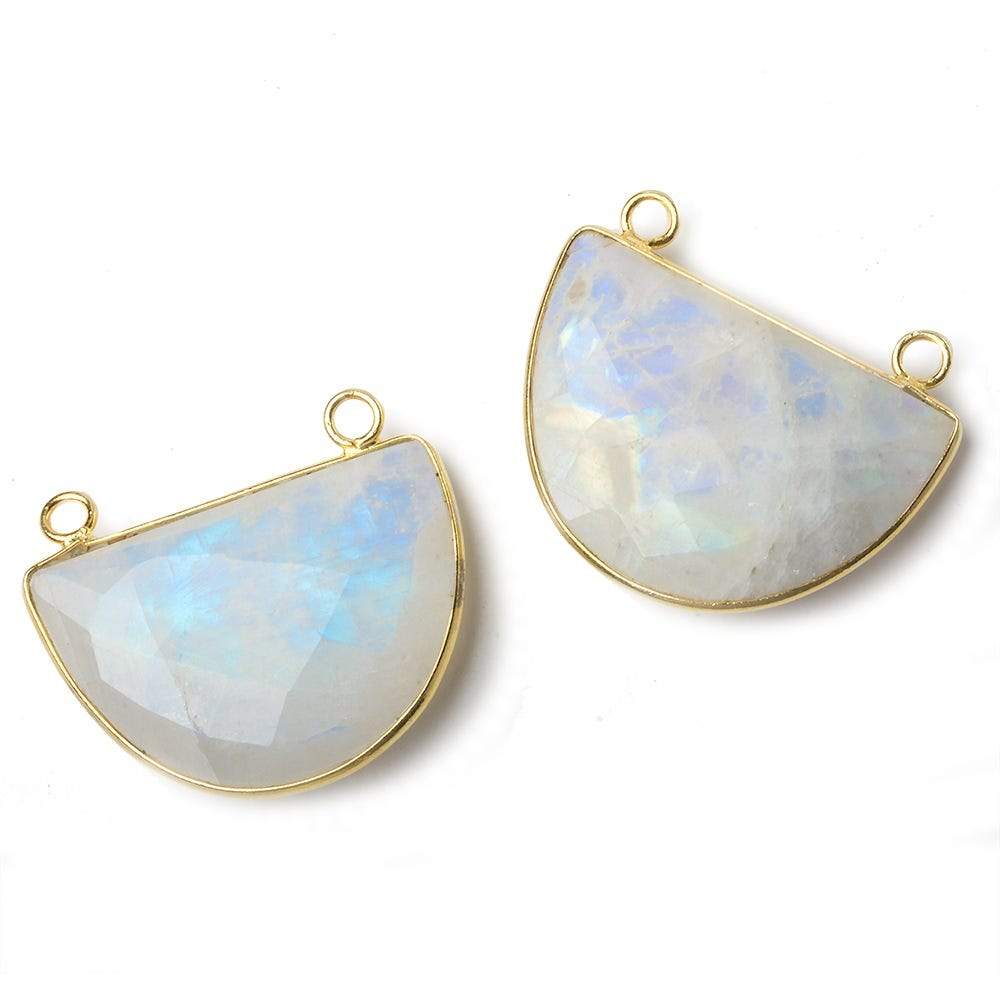 32x21mm Vermeil Bezel Rainbow Moonstone Faceted Half Moon East West Connector 1 piece - Beadsofcambay.com