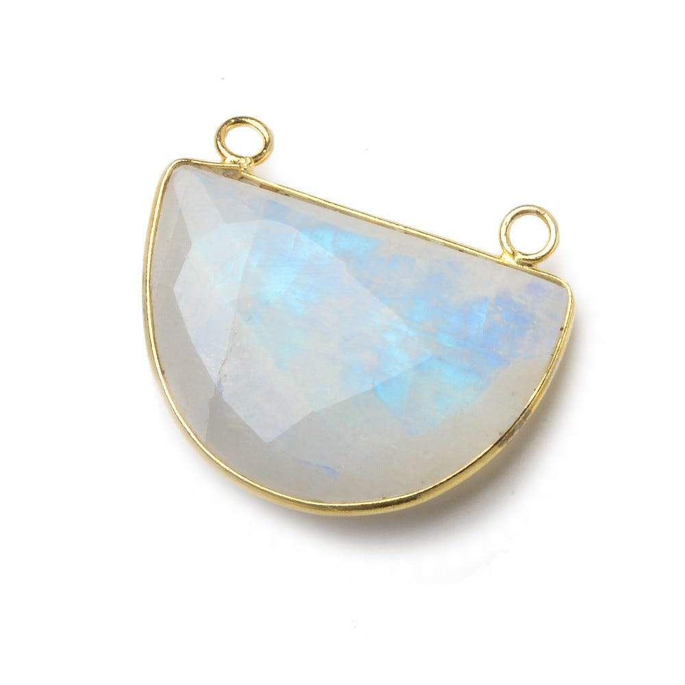 32x21mm Vermeil Bezel Rainbow Moonstone Faceted Half Moon East West Connector 1 piece - Beadsofcambay.com