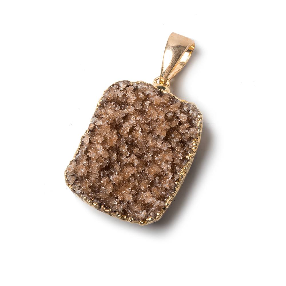 32x23x9mm Gold Leaf Cinnamon Sugar Agate Drusy Pendant & Bail - Beadsofcambay.com