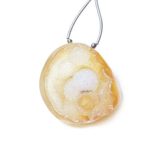 32x30mm Pale Golden Agate Tubular Drusy Freeform Focal Bead 1 piece - Beadsofcambay.com