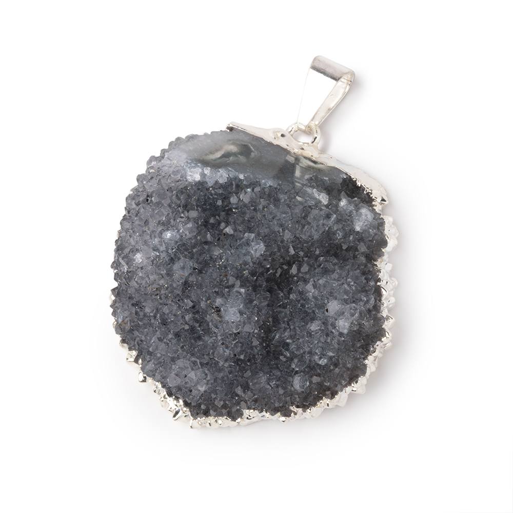 32x31mm Silver Leafed Blue Gray Convex Drusy Pendant 1 focal piece - Beadsofcambay.com