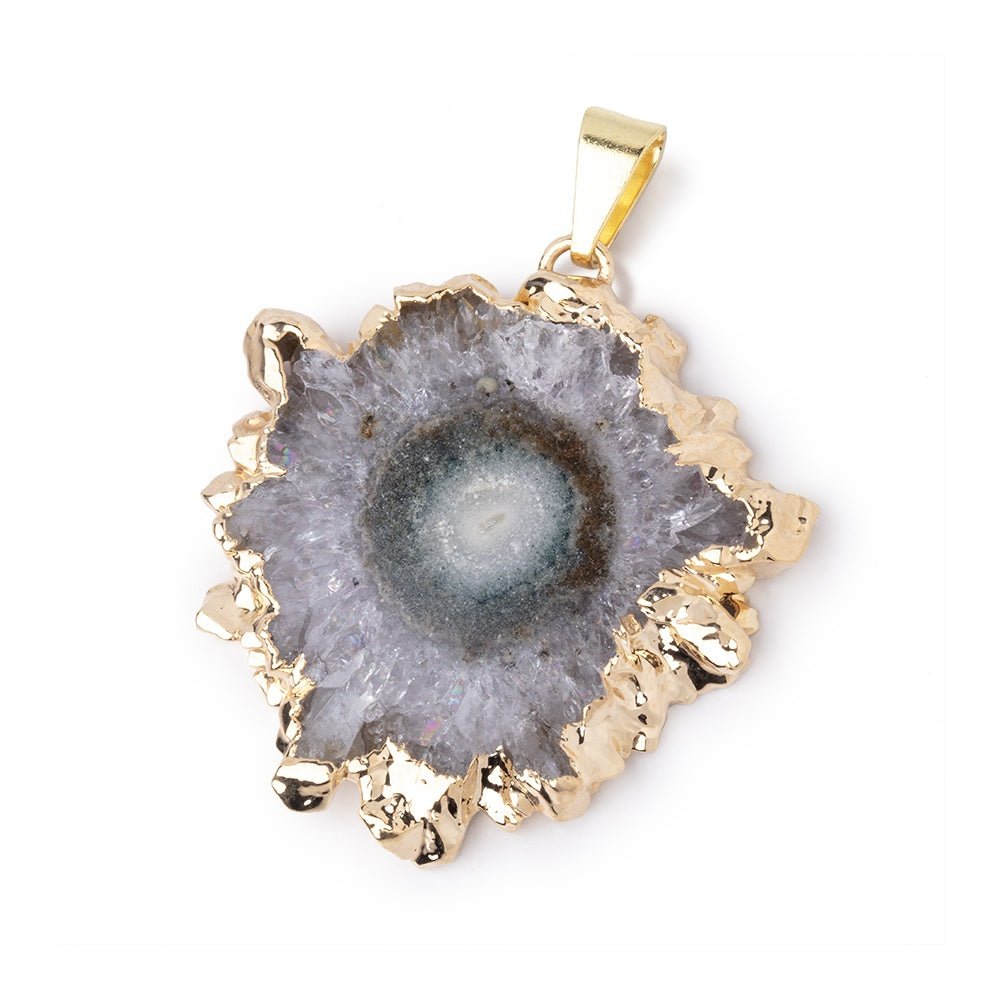 32x33mm Gold Leafed Amethyst Solar Quartz Slice Pendant 1 focal piece - Beadsofcambay.com