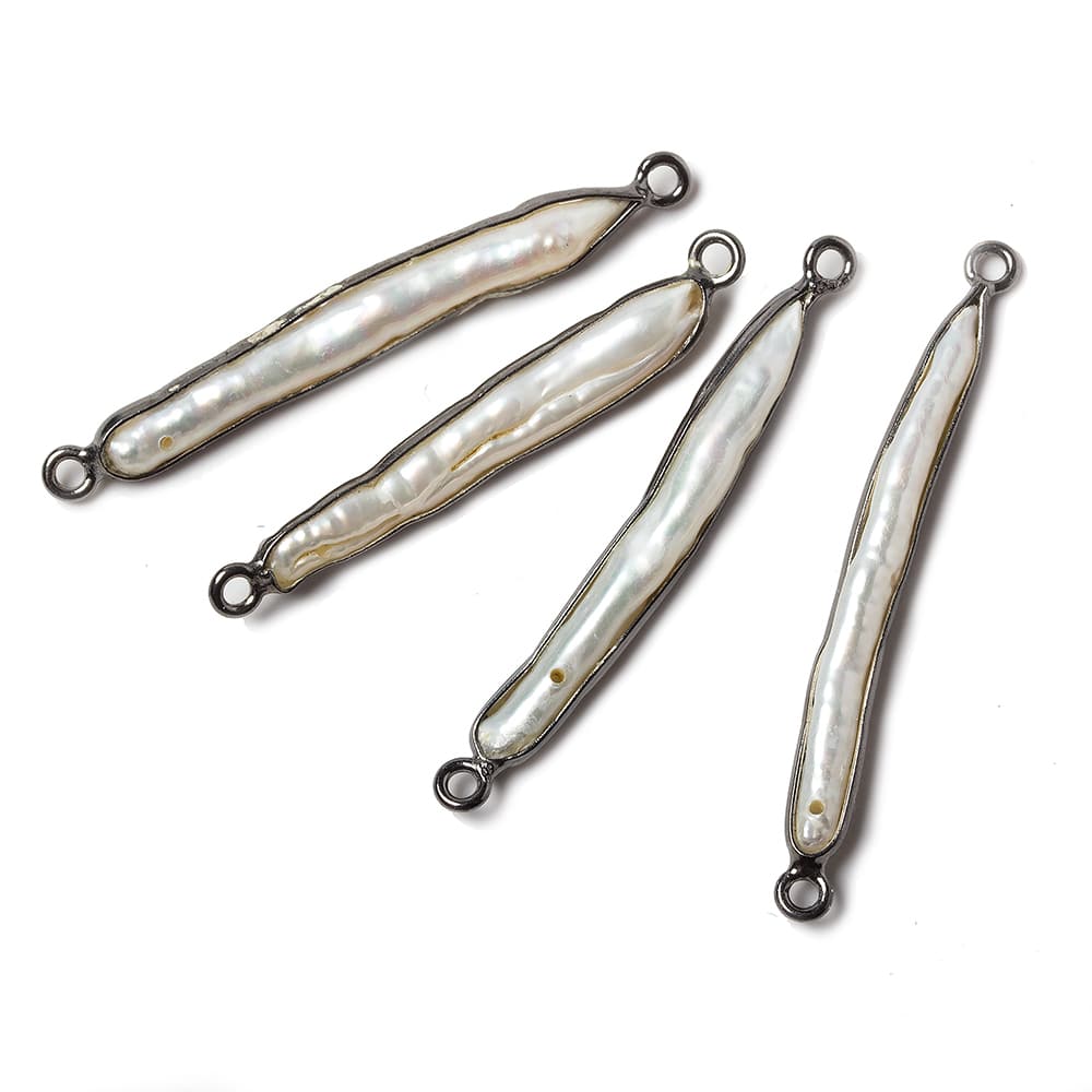 33-36x5mm Black Gold Bezeled Biwa Pearl Connector 1 piece - Beadsofcambay.com