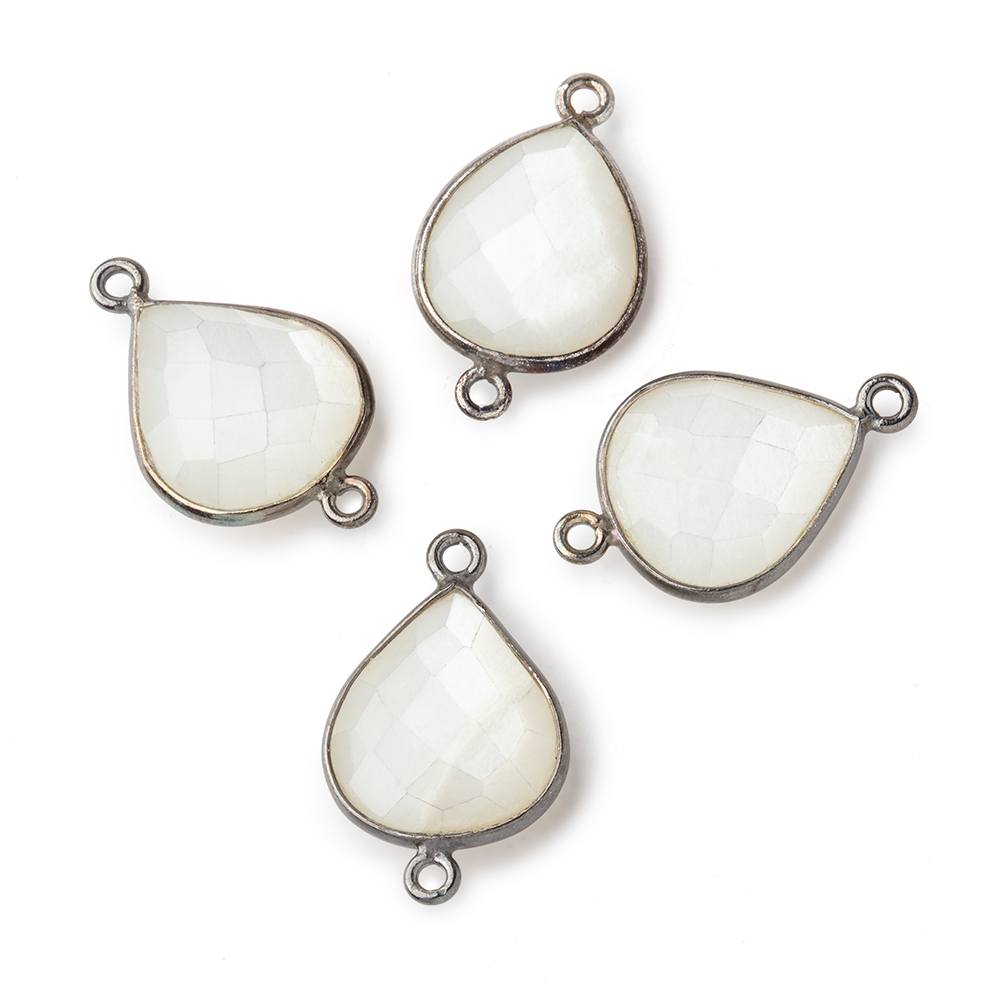 BeadsofCambay 16x14mm Black Gold .925 Bezel White Moonstone faceted pear Connector 1 piece
