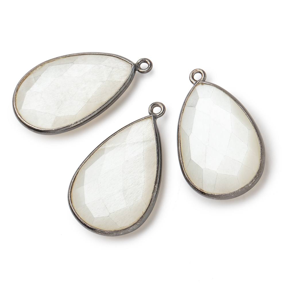 26x17mm Black Gold .925 Bezel White Moonstone faceted pear Pendant 1 piece - BeadsofCambay.com