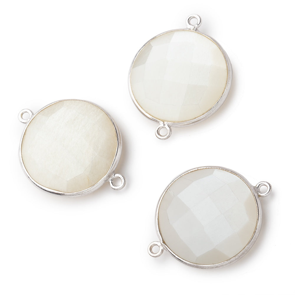 22mm Silver .925 Bezeled White Moonstone Coin Focal Bead Connector 3 pieces