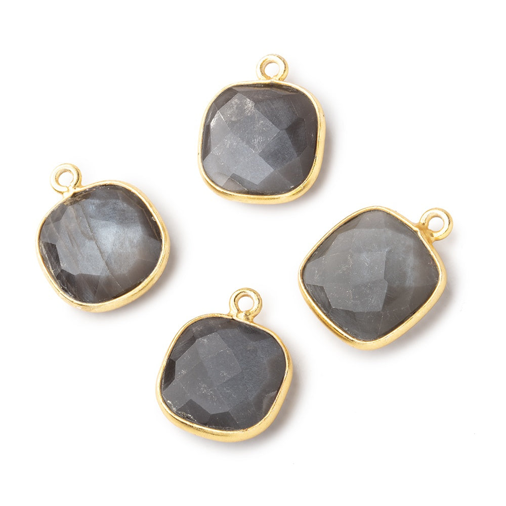 13x13mm Vermeil Bezeled Platinum Grey Moonstone faceted pillow Pendant 1 piece view 1