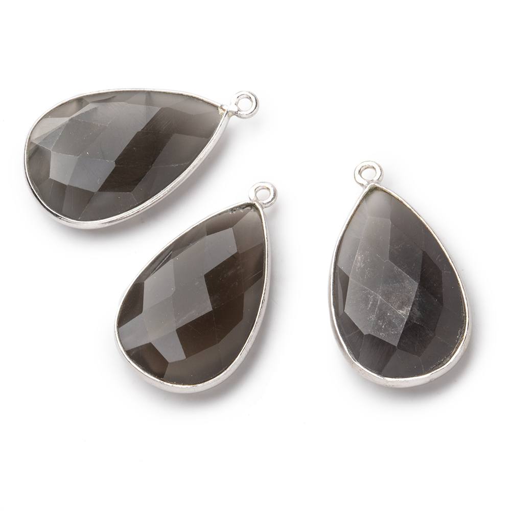 26x17mm Silver .925 Bezel Platinum Grey Moonstone faceted pear Pendant 1 piece - BeadsofCambay.com