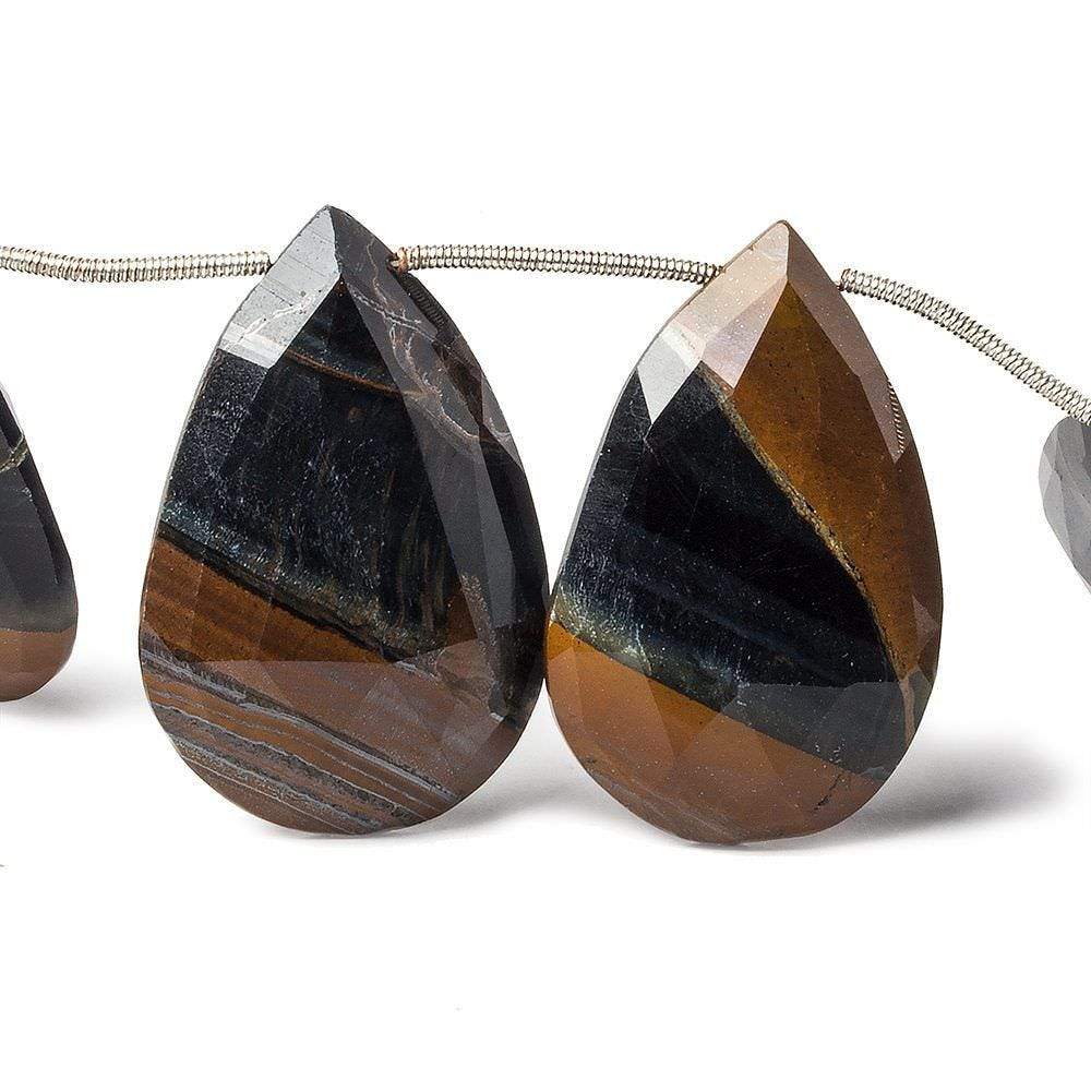 33x19-34x22mm Chatoyant Black Tiger's Eye faceted pears 8.5 inch 10 pieces - Beadsofcambay.com