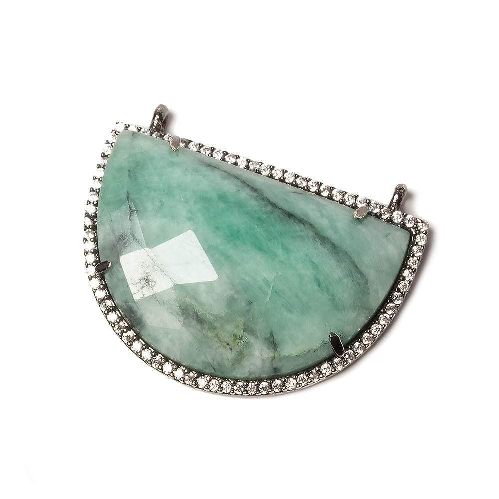 33x23mm Black Gold Bezel CZ & Emerald Half Moon East West Connector 1 focal bead - Beadsofcambay.com