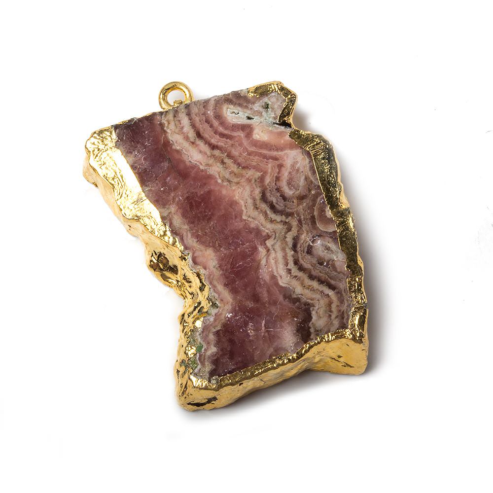 33x23x6mm Gold Leafed Rhodochrosite Slice Focal Bead - Beadsofcambay.com