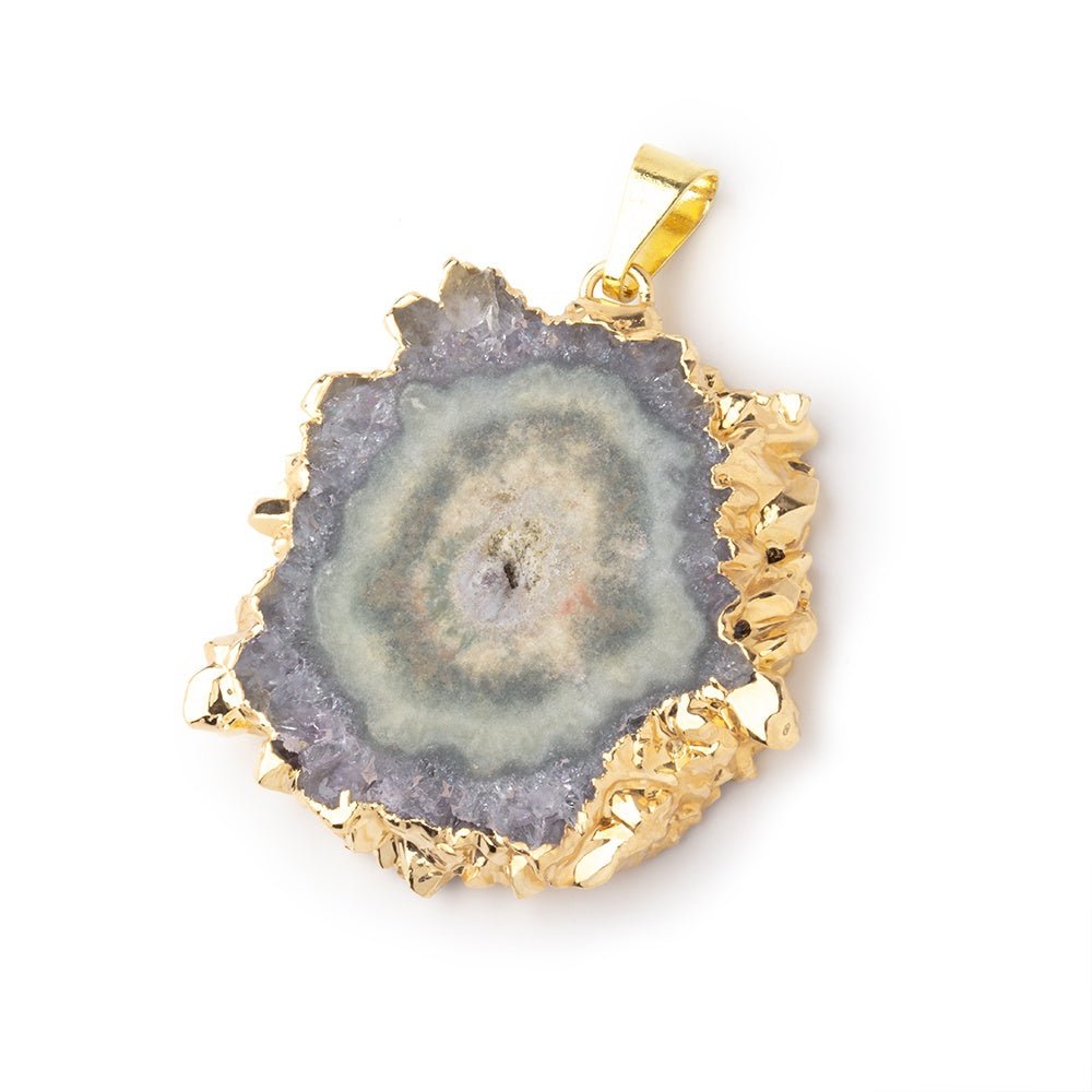 33x33mm Gold Leafed Amethyst Solar Quartz Slice Pendant 1 focal piece - Beadsofcambay.com