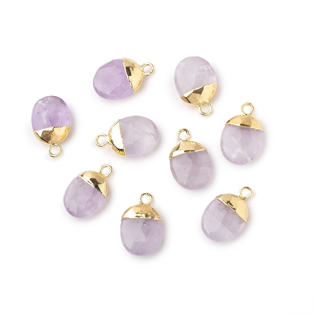 10x8mm Gold Leafed Pink Amethyst Oval Pendant 1 piece - BeadsofCambay.com