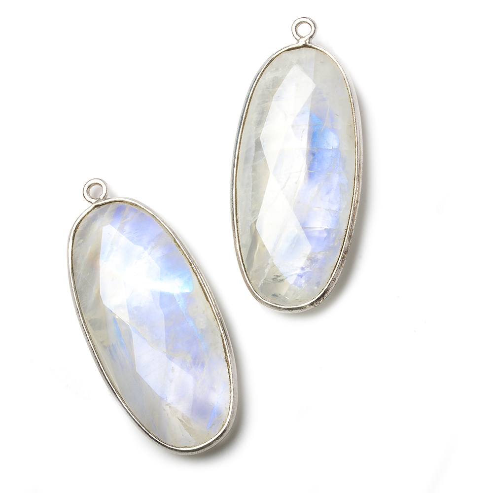 33x17mm Silver Bezel Rainbow Moonstone Faceted Oval Pendant 1 piece - Beadsofcambay.com